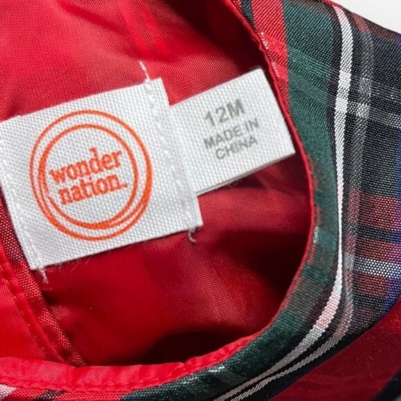 Wonder Nation Baby Girls Red A-Line Dress 12 Months Plaid Tulle Holiday Ruffle - Picture 5 of 6